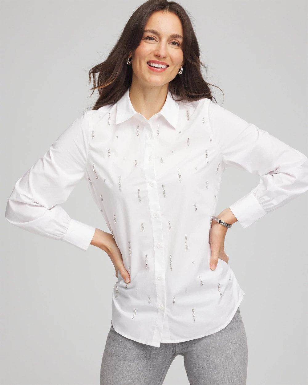 Chico's | Jeweled Poplin Shirt/ Alabaster