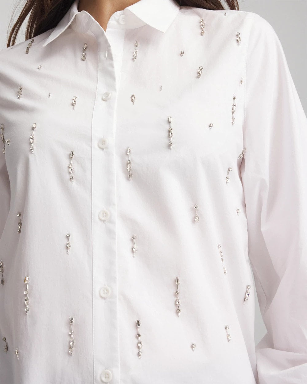 Chico's | Jeweled Poplin Shirt/ Alabaster