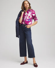 Chico's | No Iron™ Floral-Paint-Print Shirt/ Cobalt Stone
