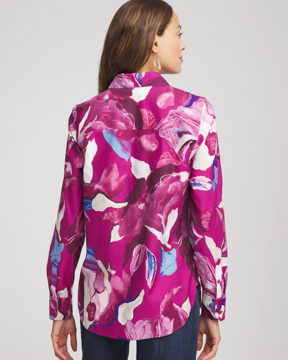 Chico's | No Iron™ Floral-Paint-Print Shirt/ Cobalt Stone