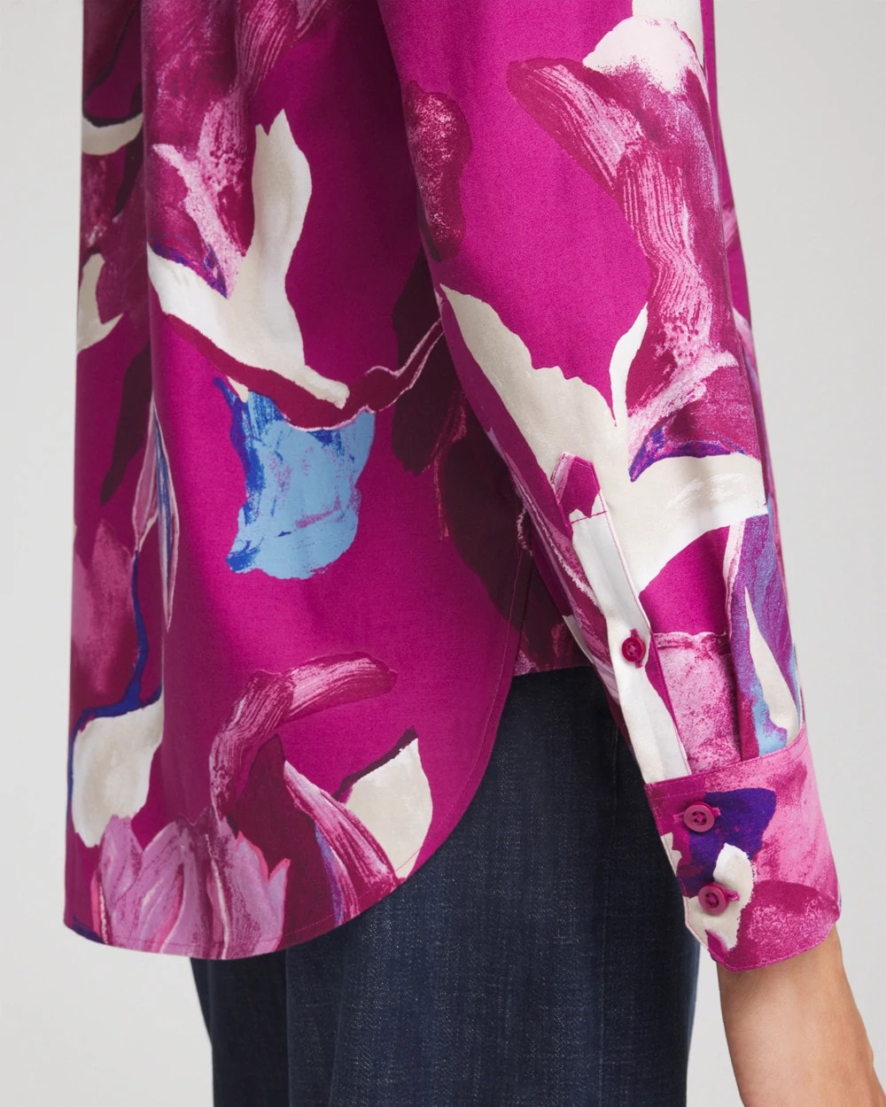 Chico's | No Iron™ Floral-Paint-Print Shirt/ Cobalt Stone