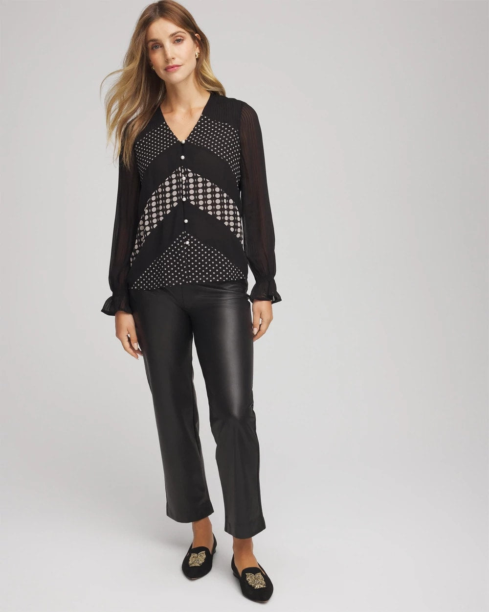 Chico's | Georgette Polka Dot Blouse/ Black