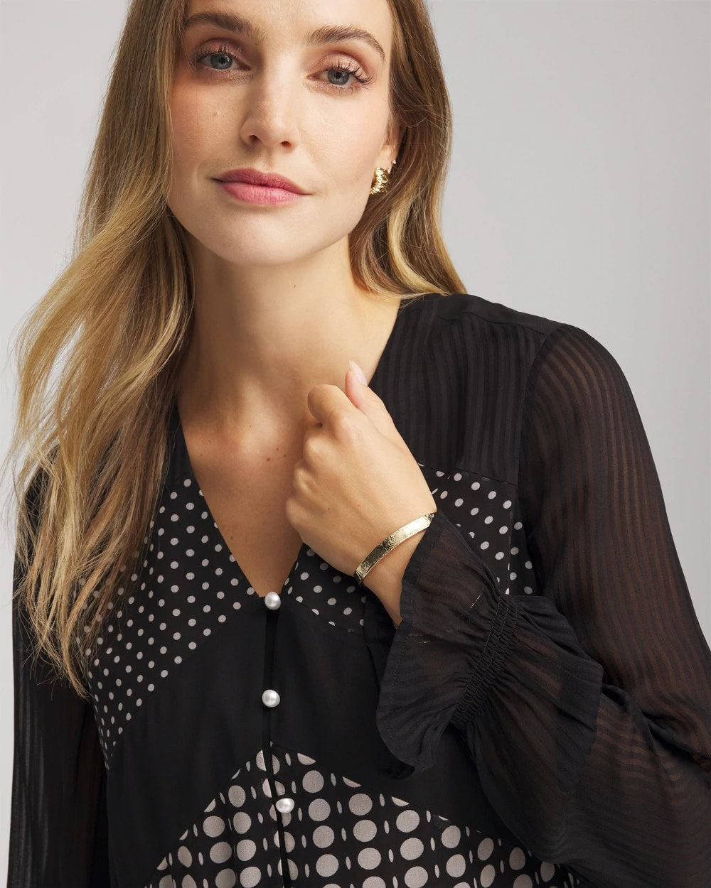 Chico's | Georgette Polka Dot Blouse/ Black