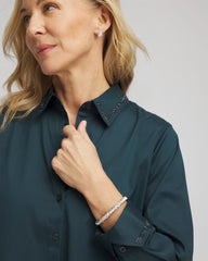 Chico's | Rhinestone Embellished Poplin Tunic/ Teal Shadow