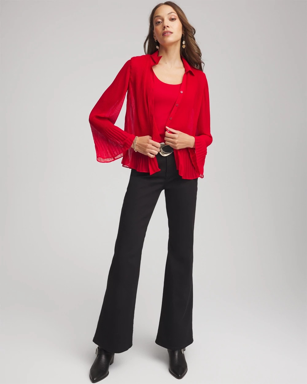 Chico's | Pleated Georgette Blouse/ Carmine Red