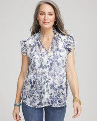 Chico's | Butterfly Ruffle Collar Blouse/ Pale Turq Blue