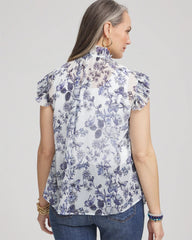Chico's | Butterfly Ruffle Collar Blouse/ Pale Turq Blue