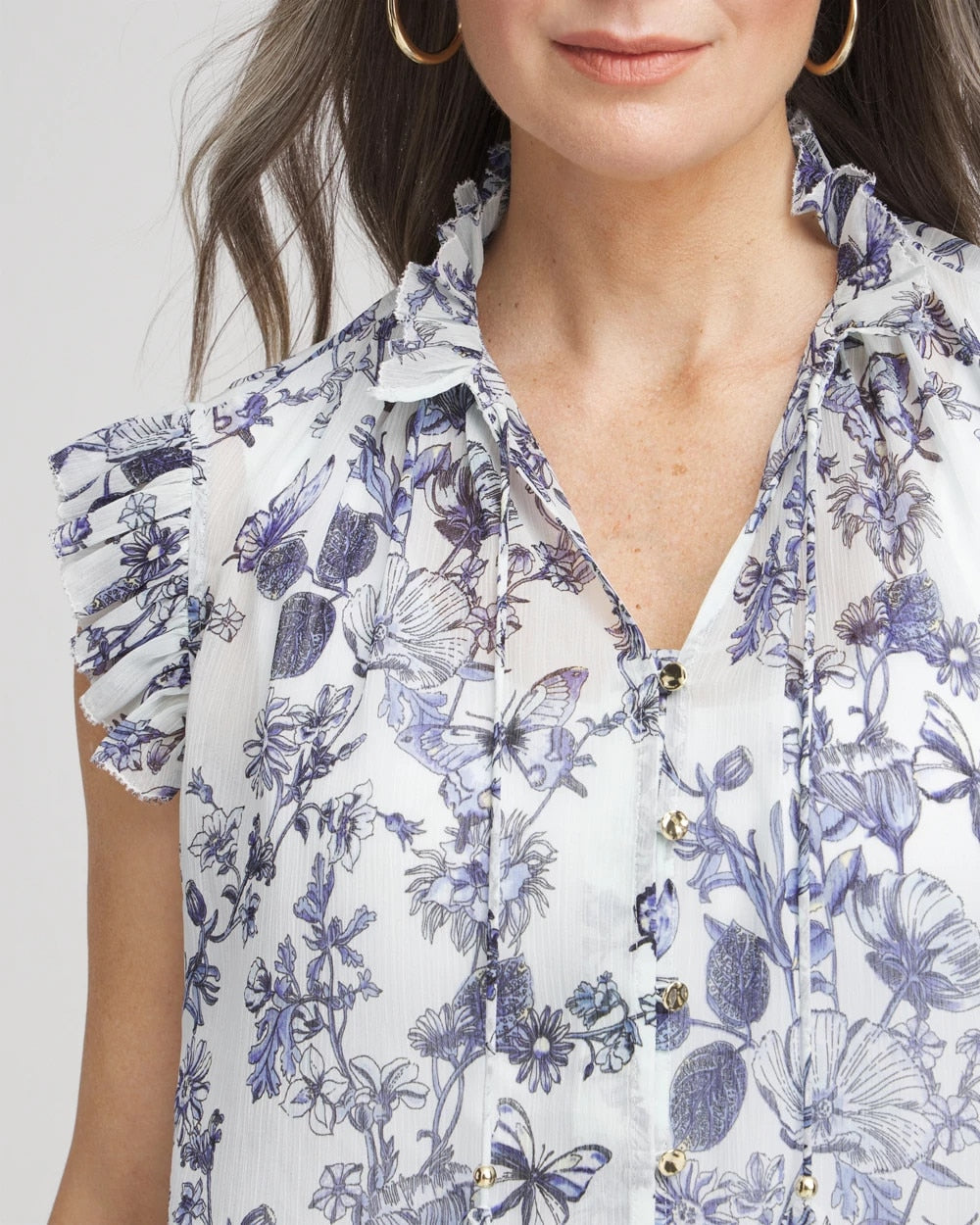 Chico's | Butterfly Ruffle Collar Blouse/ Pale Turq Blue