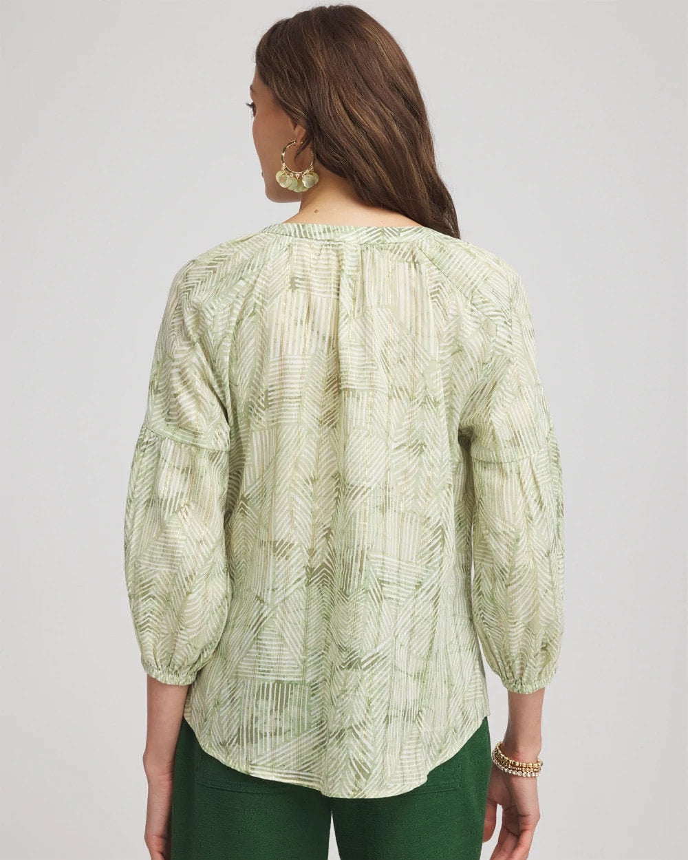 Chico's | Lurex Stripe Cotton Blouse/ Salted Lime