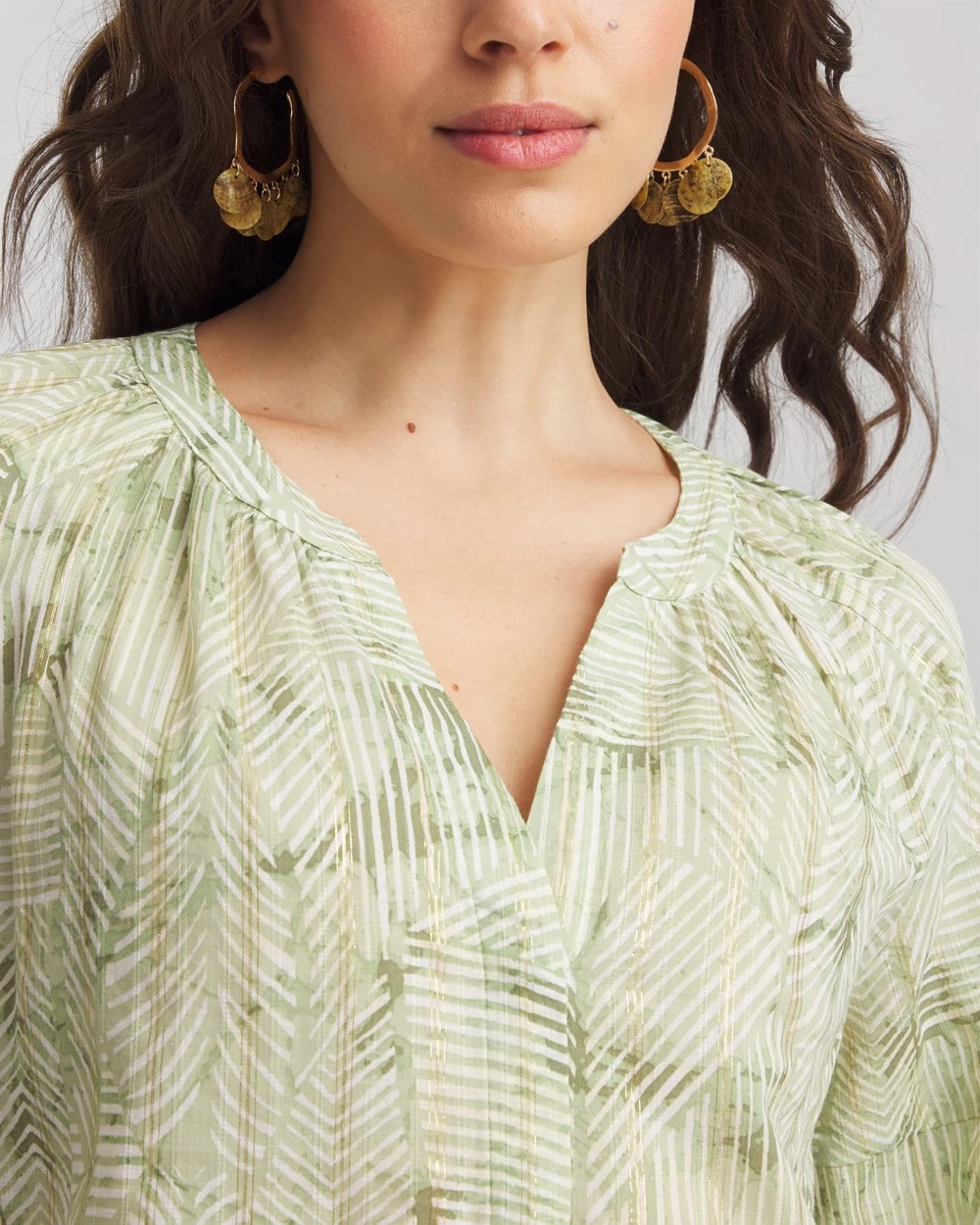 Chico's | Lurex Stripe Cotton Blouse/ Salted Lime