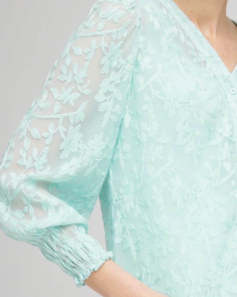 Chico's | Floral Soutache V-Neck Blouse/ Teal Waters