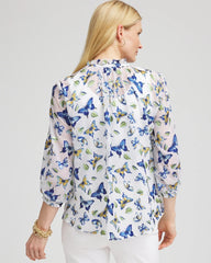 Chico's | Ruffle Collar Butterfly Burnout Blouse/ Blue Casa