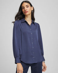 Chico's | Puff Sleeve Satin Blouse/ Indigo Sky
