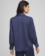 Chico's | Puff Sleeve Satin Blouse/ Indigo Sky