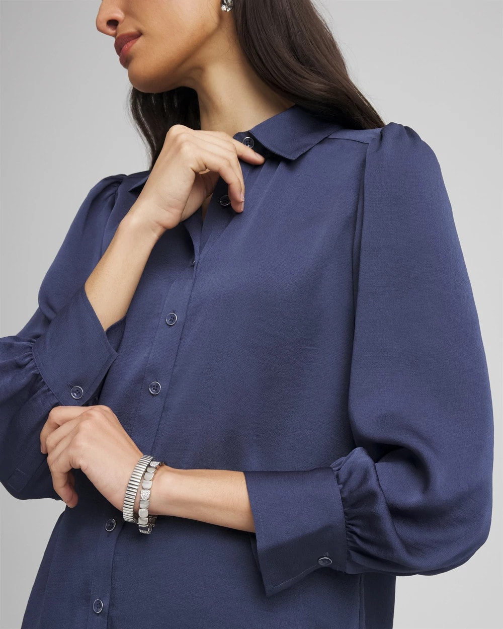 Chico's | Puff Sleeve Satin Blouse/ Indigo Sky