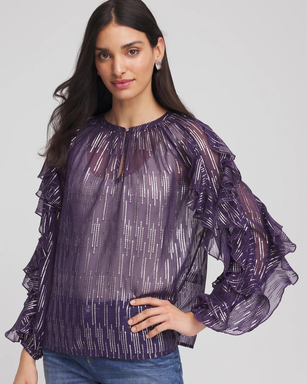 Chico's | Georgette Ruffle Sleeve Blouse/ Purple Elixir