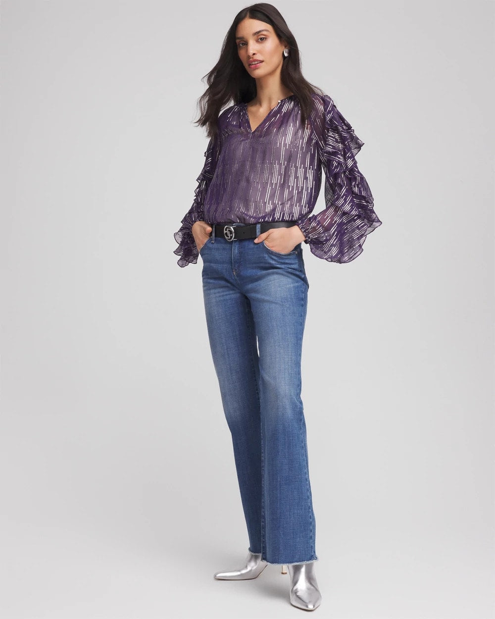 Chico's | Georgette Ruffle Sleeve Blouse/ Purple Elixir