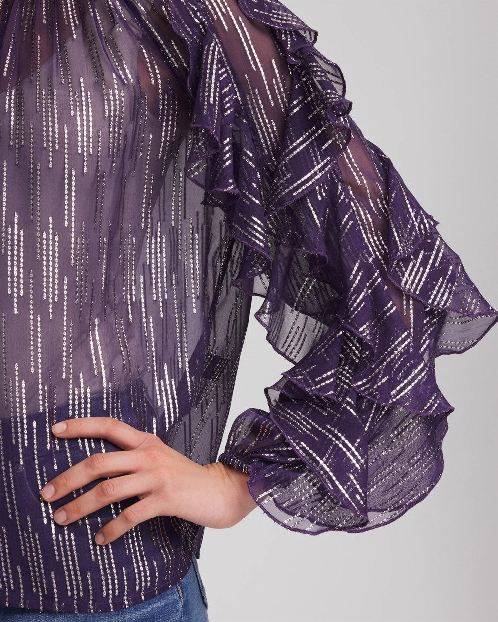 Chico's | Georgette Ruffle Sleeve Blouse/ Purple Elixir