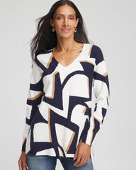 Chico's | Geo Intarsia V-Neck Tunic/ Passport Blue