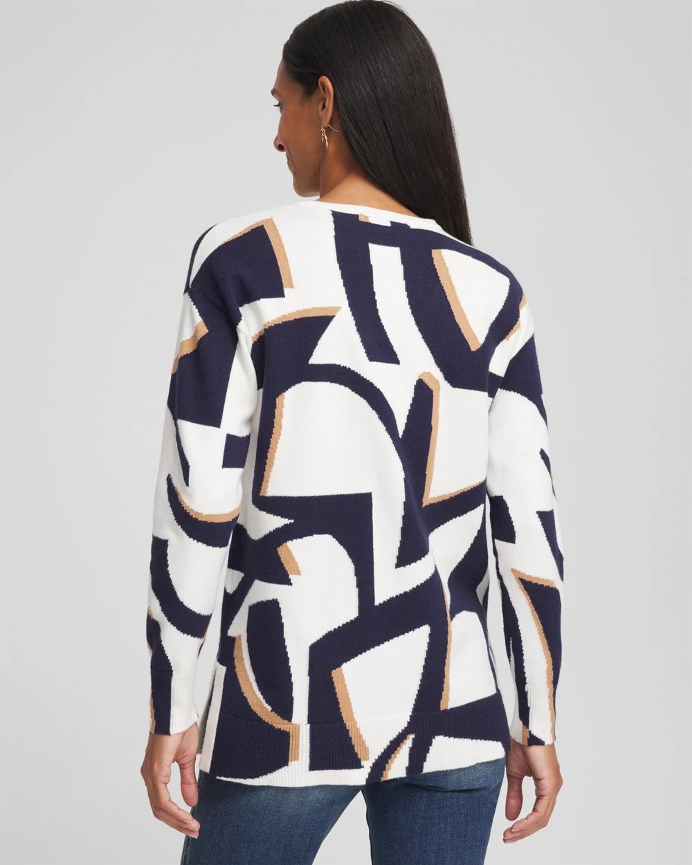 Chico's | Geo Intarsia V-Neck Tunic/ Passport Blue