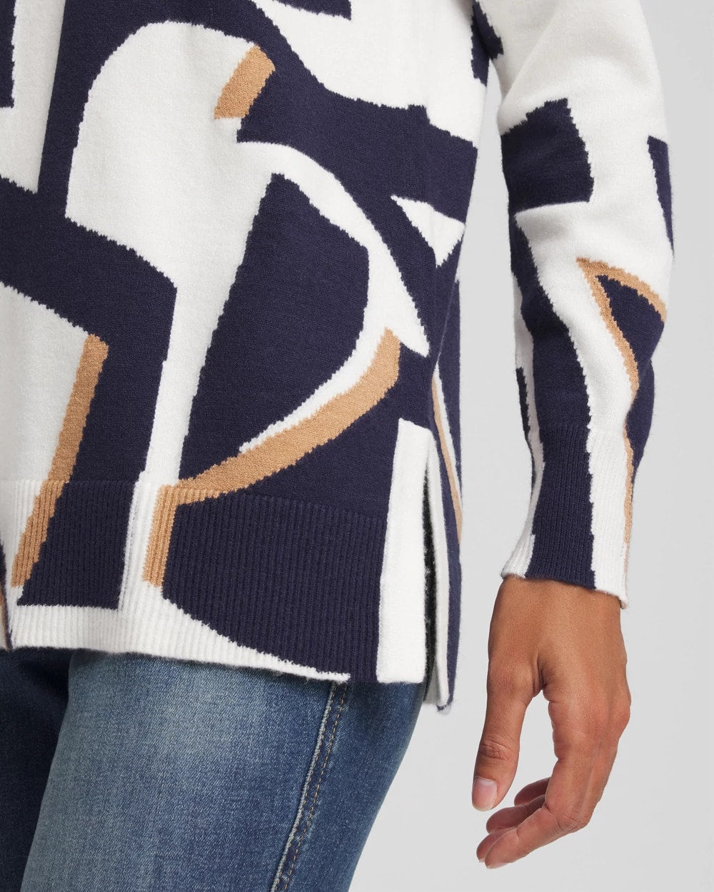 Chico's | Geo Intarsia V-Neck Tunic/ Passport Blue