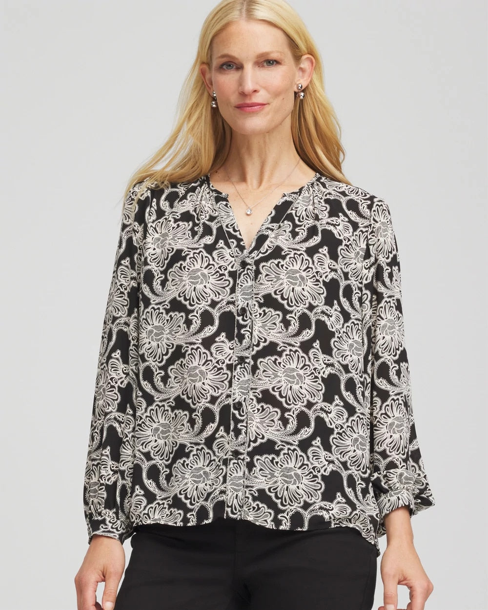 Chico's | Caviar Bead Georgette Blouse/ Black