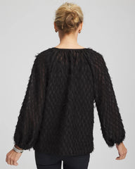 Chico's | Feathered Pullover Peasant Blouse/ Black