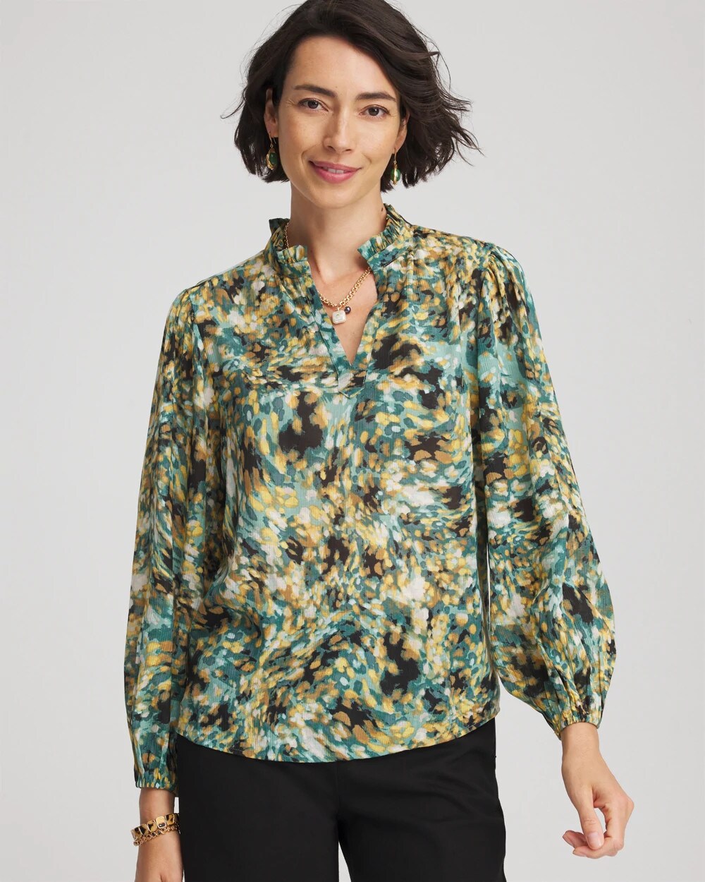 Chico's | Crinkle Relaxed-Fit Blouse/ Darkest Spruce