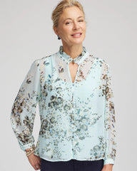 Chico's | Floral Georgette Peasant Blouse/ Blue Menthe