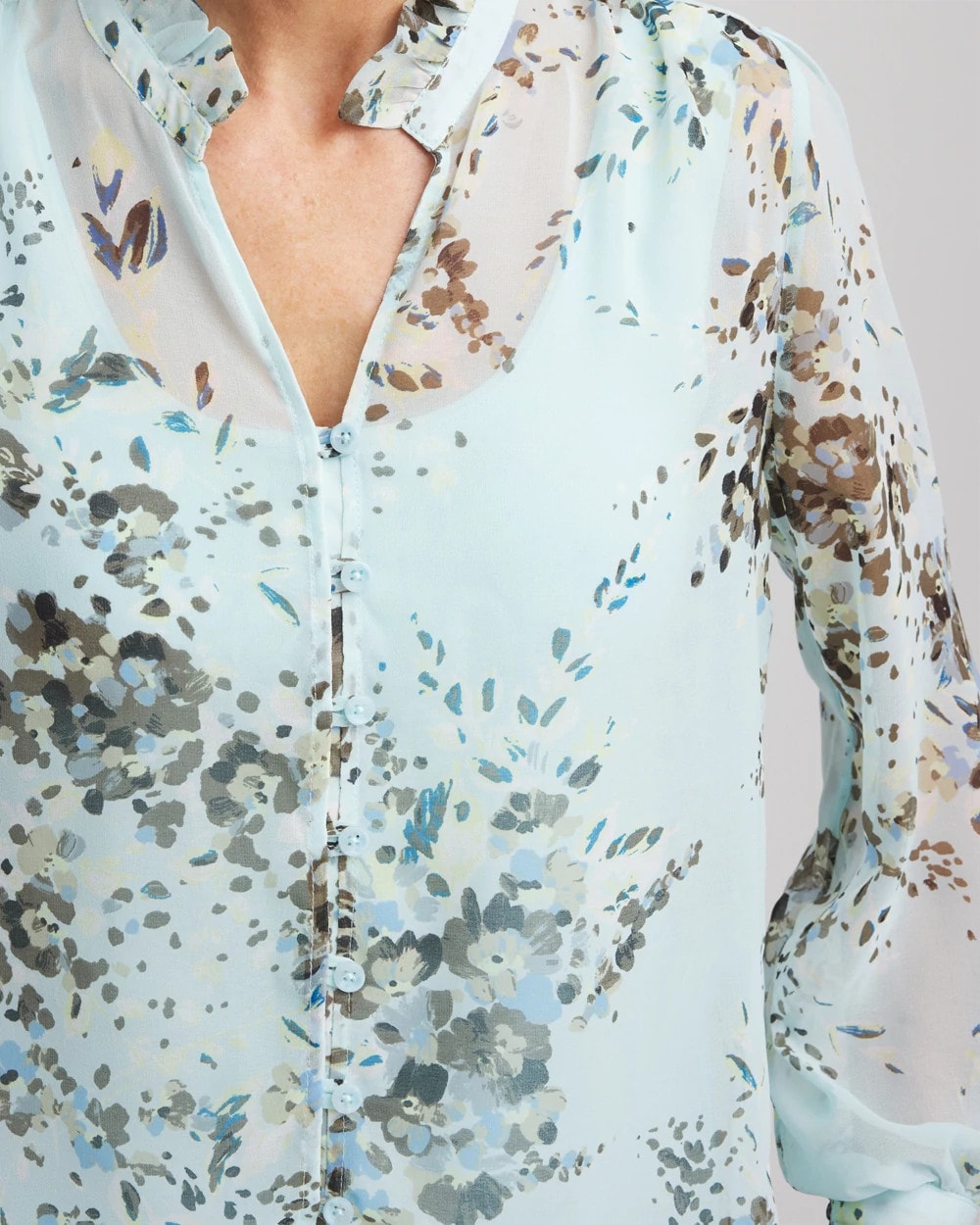 Chico's | Floral Georgette Peasant Blouse/ Blue Menthe