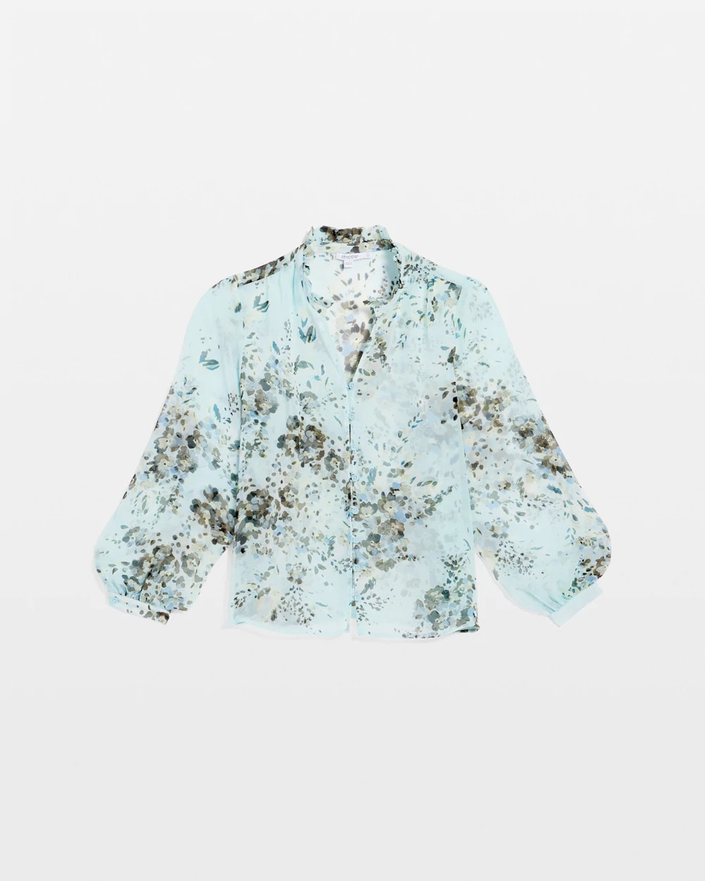 Chico's | Floral Georgette Peasant Blouse/ Blue Menthe
