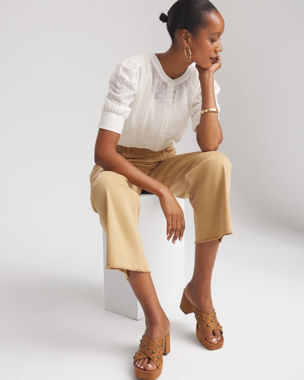 Chico's | Chiffon Puff Sleeve Shirt/ Ecru