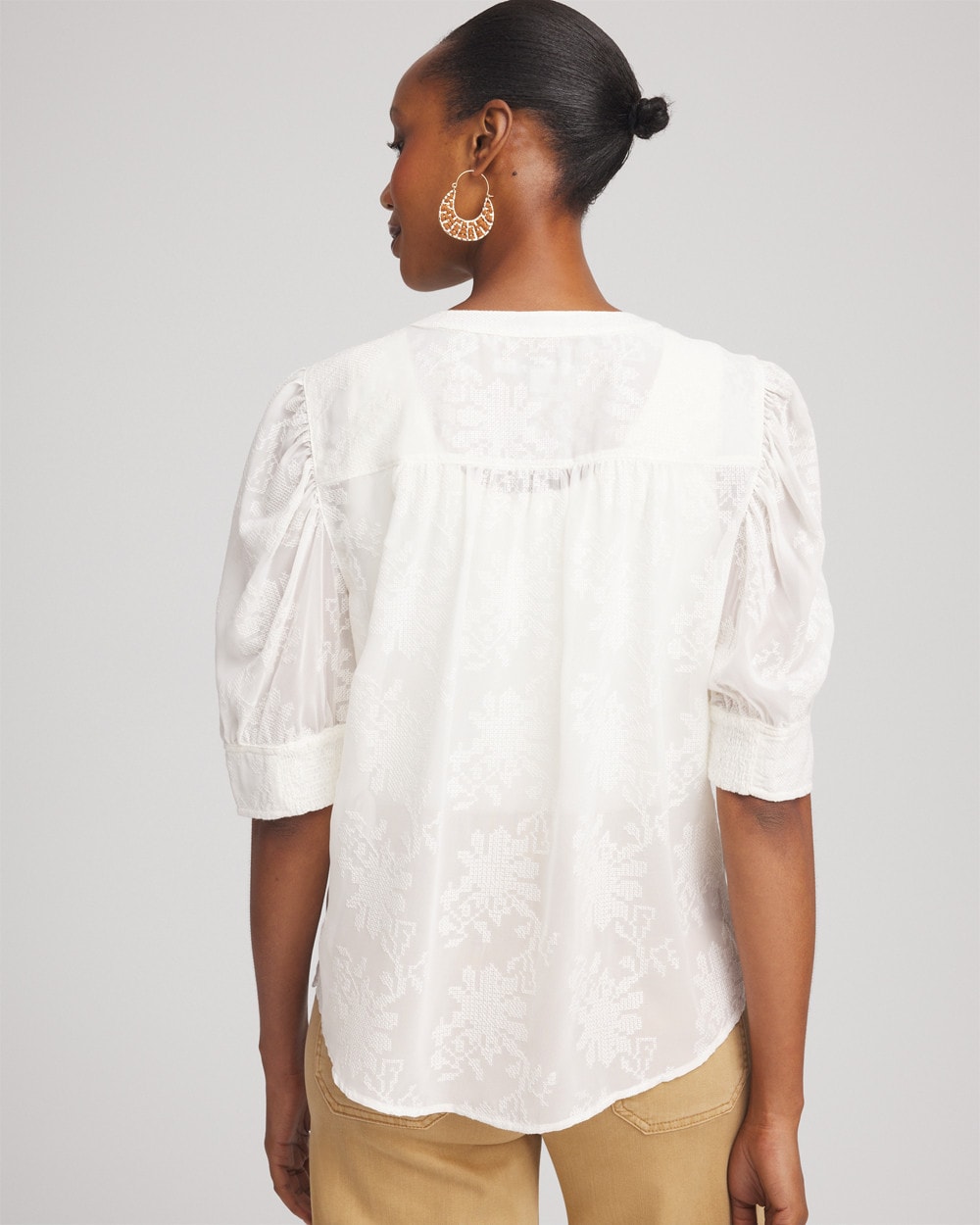 Chico's | Chiffon Puff Sleeve Shirt/ Ecru