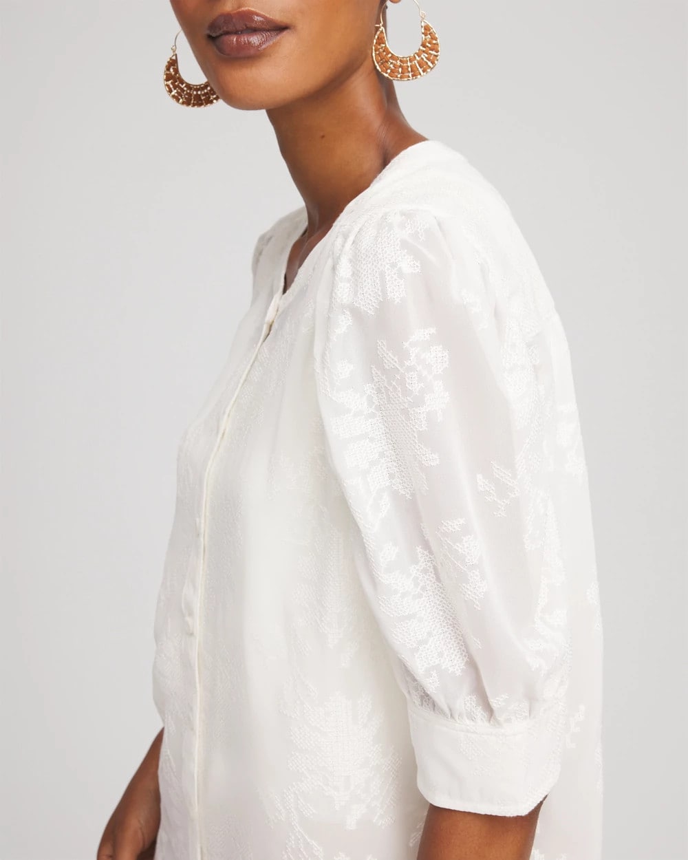 Chico's | Chiffon Puff Sleeve Shirt/ Ecru