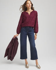Chico's | Feathered Pullover Peasant Blouse/ Deep Chianti