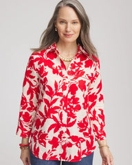Chico's | No Iron™ Floral Linen Shirt/ Red Glow
