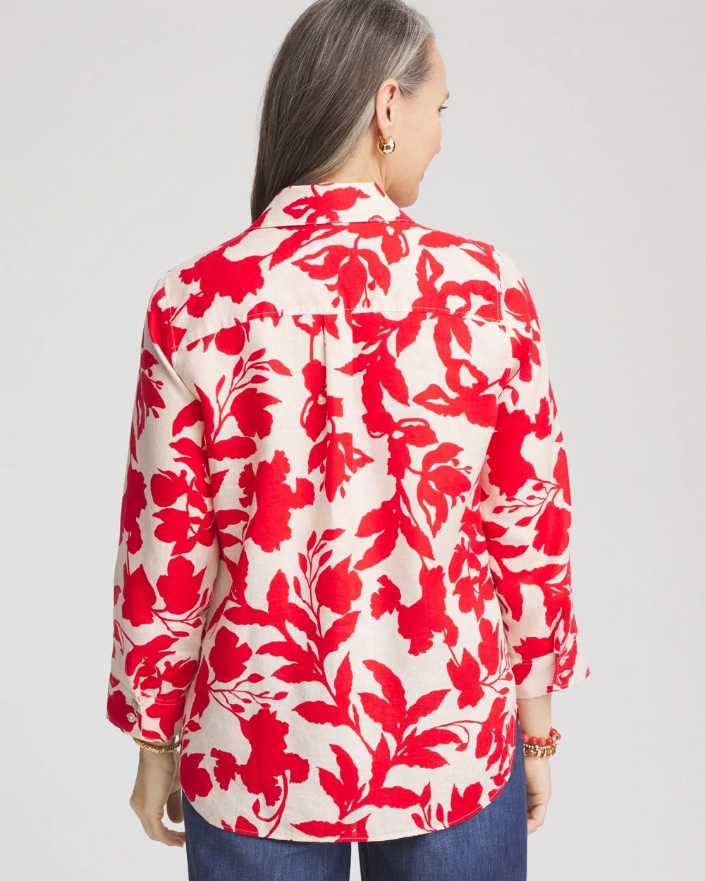 Chico's | No Iron™ Floral Linen Shirt/ Red Glow