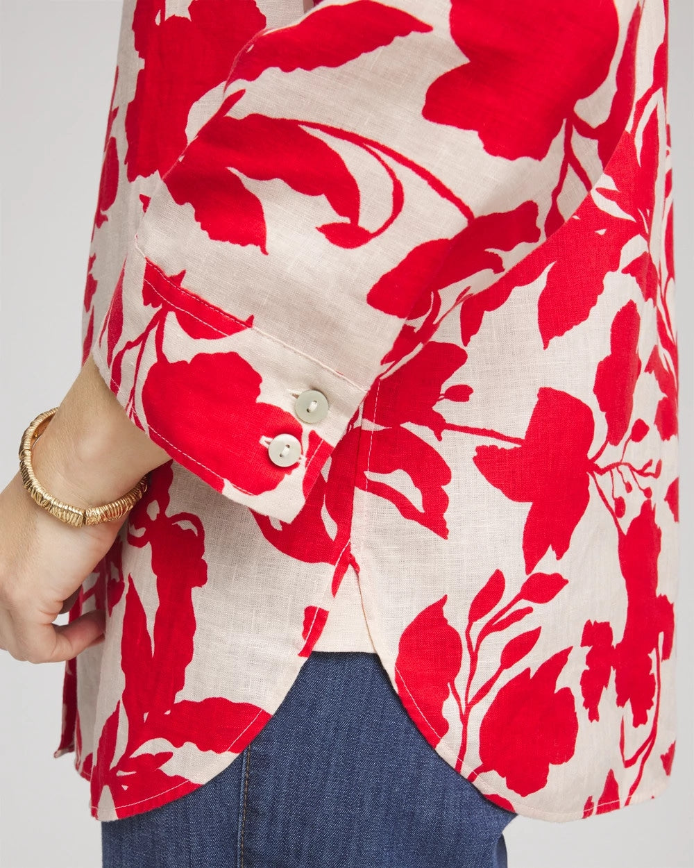 Chico's | No Iron™ Floral Linen Shirt/ Red Glow