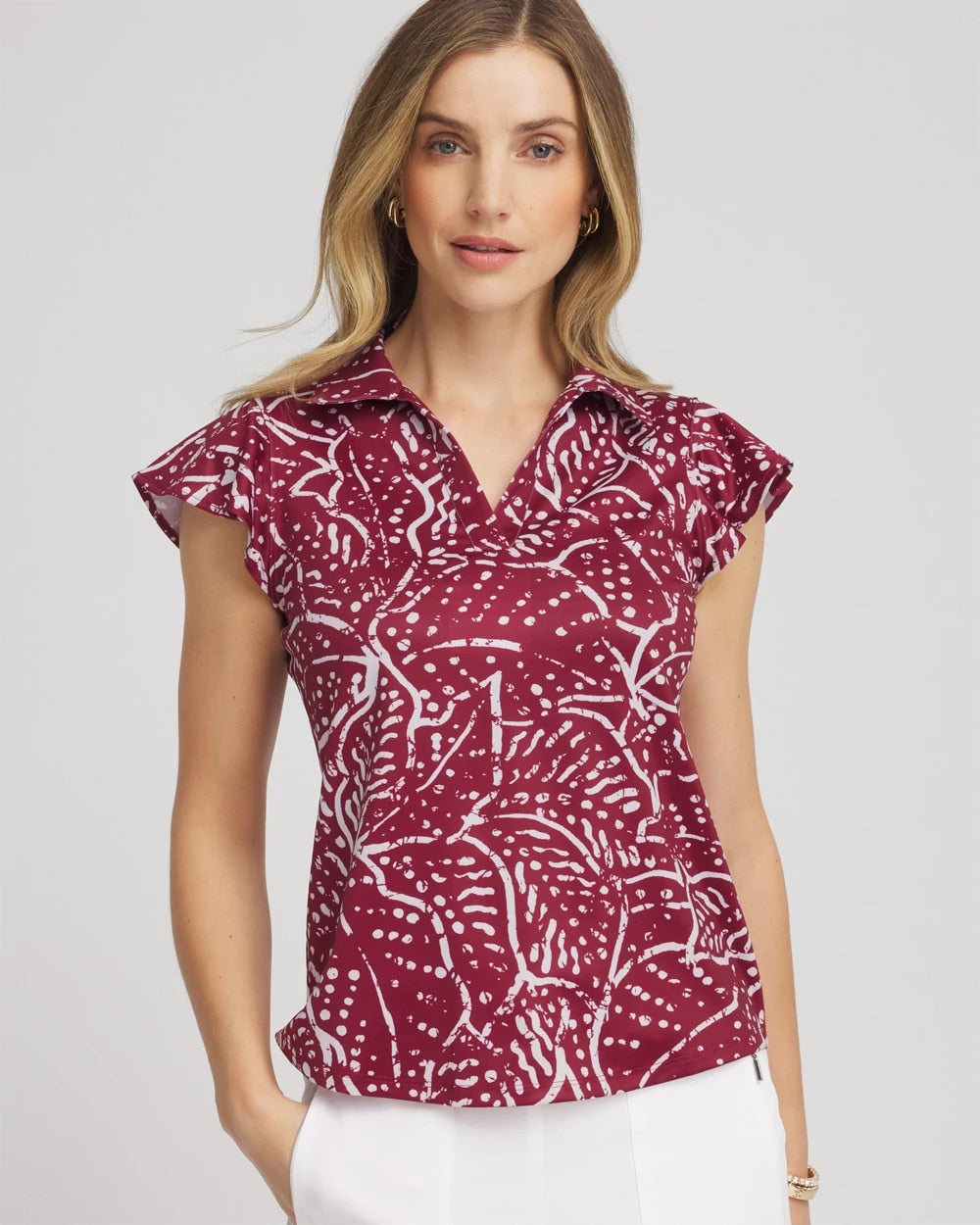 Chico's | Zenergy® UPF Printed Polo Top/ Russet Red