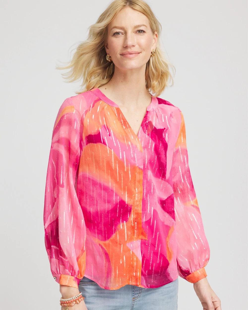 Chico's | Watercolor Classic Fit Chiffon Blouse/ Crushed Berries