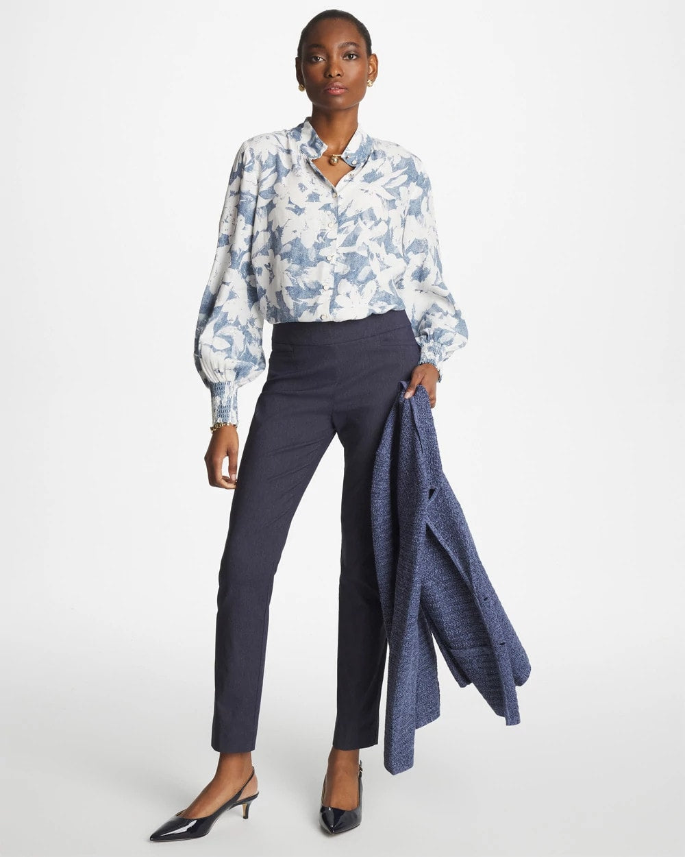 Chico's | Faux Silk Mockneck Blouse/ Tidal Blue