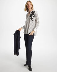 Chico's | Striped Poplin Applique Tunic/ Black