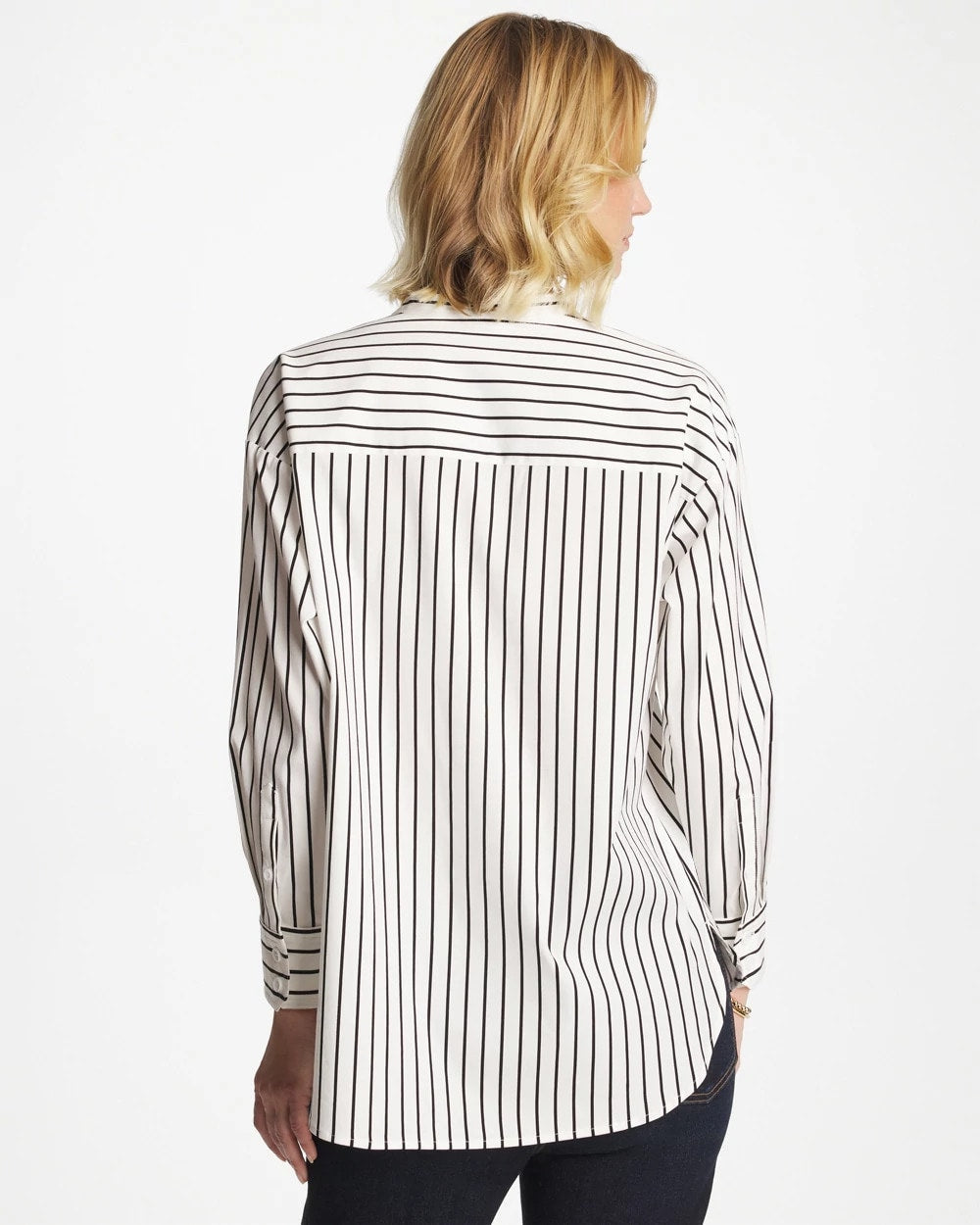 Chico's | Striped Poplin Applique Tunic/ Black
