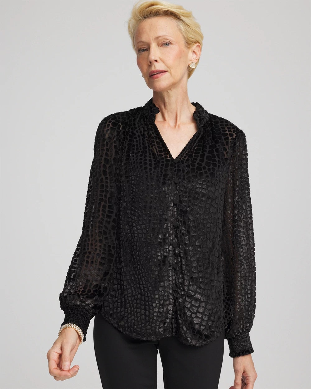 Chico's | Burnout Velvet Blouse/ Black