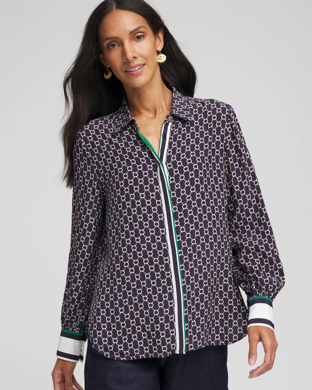 Chico's | Faux Silk Twill Shirt/ Passport Blue