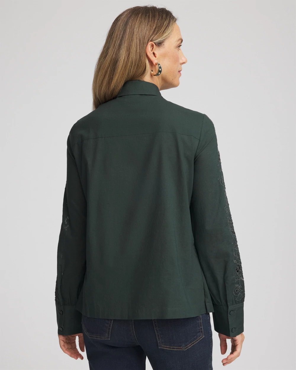 Chico's | Lace Cotton Voile Shirt/ Darkest Spruce
