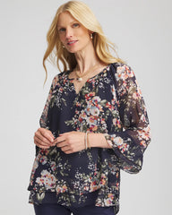 Chico's | Floral Georgette Blouse/ Passport Blue