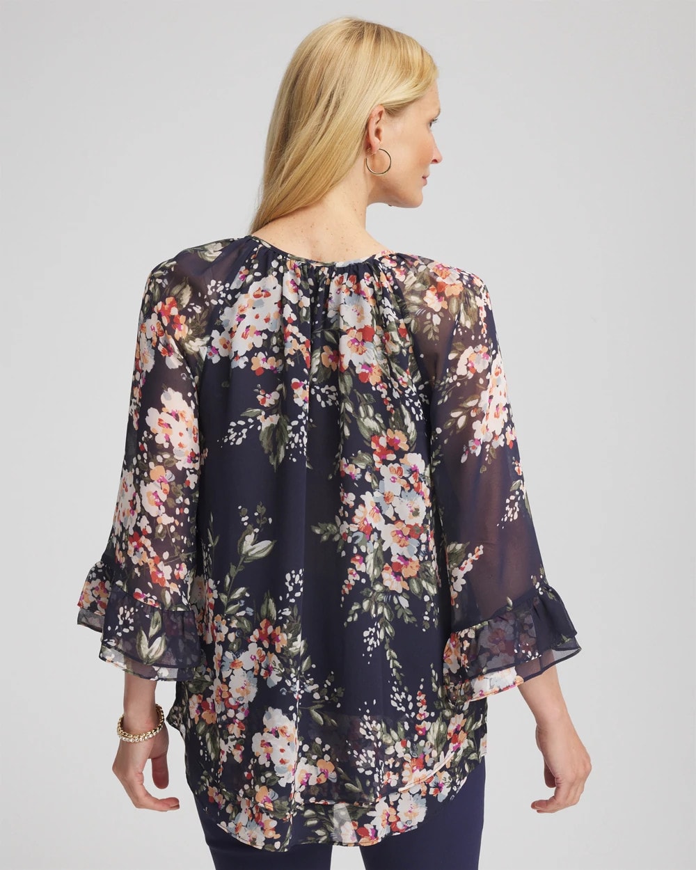 Chico's | Floral Georgette Blouse/ Passport Blue