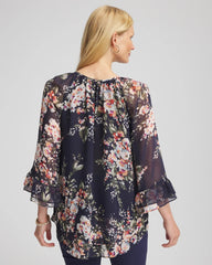 Chico's | Floral Georgette Blouse/ Passport Blue