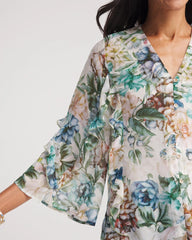 Chico's | Georgette Ruffled V-Neck Blouse/ Rose Smoke